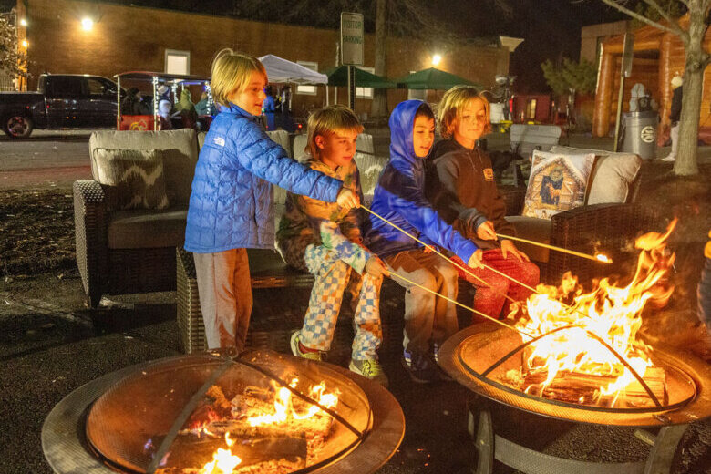 children roasting marshmallows by fire