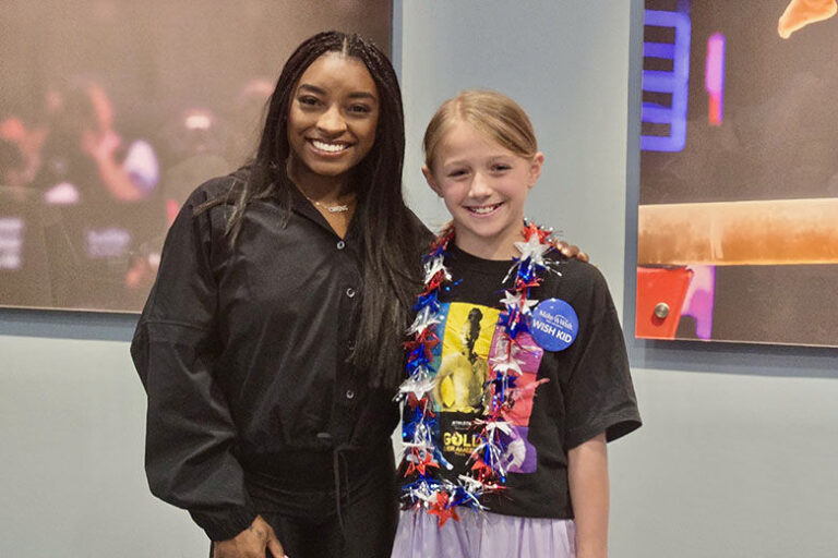 Wish kid flips over meeting Simone Biles