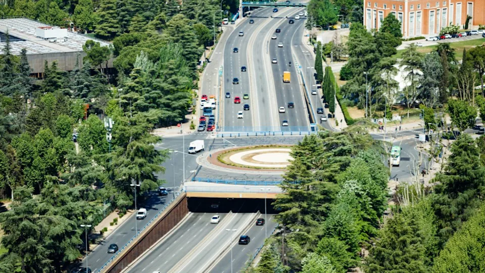 Roundabout and tunnel on Plaza Cardenal Cisneros square in Madrid, Spain
