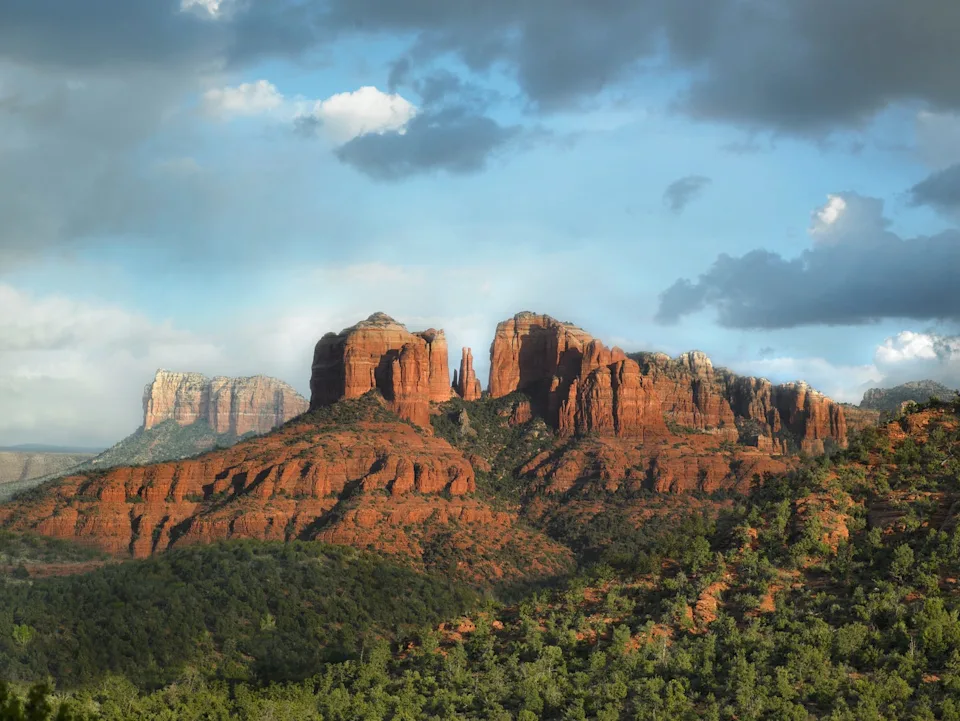 usa, arizona, sedona, rock formation at dusk
