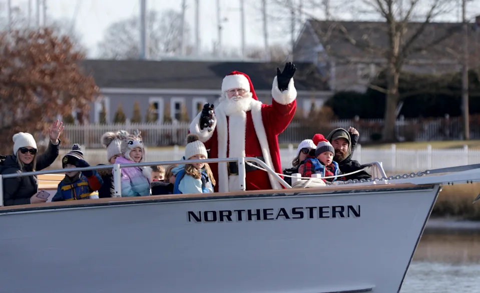 Santa arrives by boat for the annual Wickford Festival of Lights in 2019.