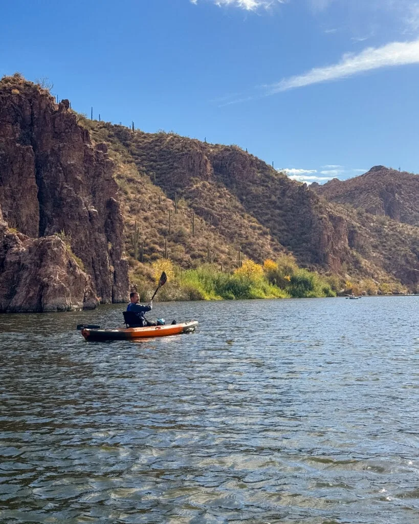 a kayaker on canyon lake in arizona 