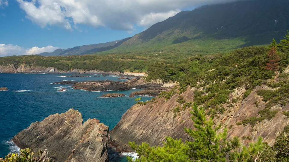 one of the beautiful corners of Yakushima Island, a UNESCO world heritage. Beautiful cliffs, high mountains and green expanse of trees