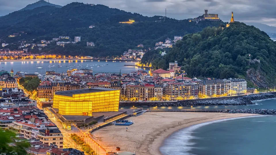 San Sebastian in northern Spain with the iconic Kursaal at dusk