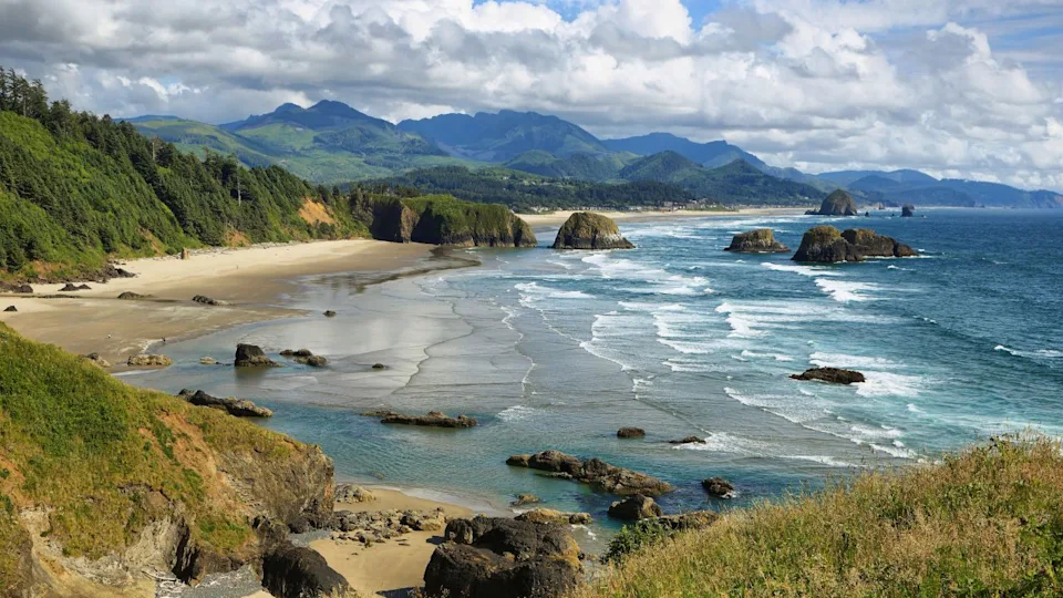 View of Cannon Beach and Indian beach in Ecola State park Oregon