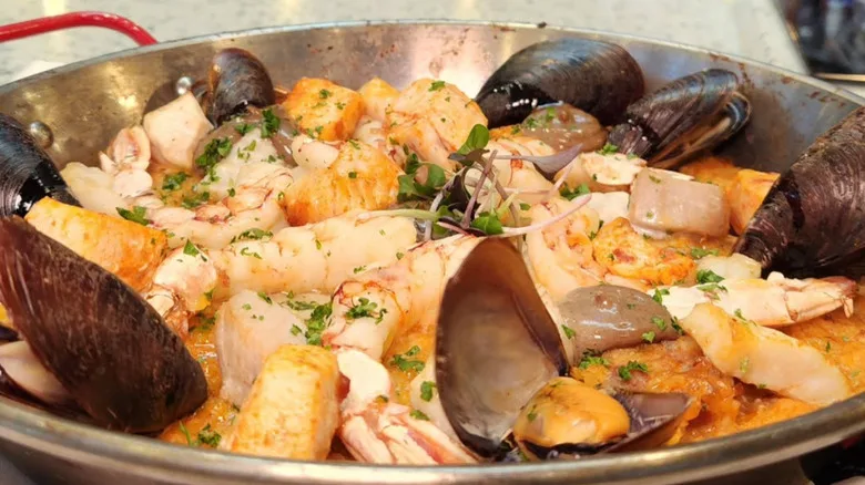 A seafood dish served family-style at Hook and Barrel