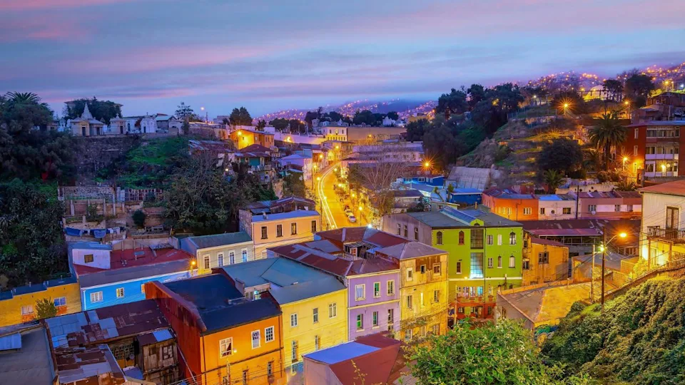Colorful buildings of the UNESCO World Heritage city of Valparaiso cityscape in Chile
