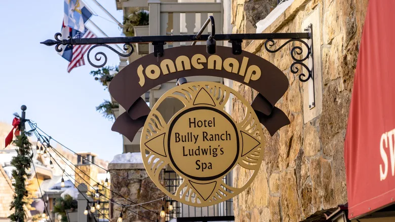A sign on the side of a spa hotel in Vail, Colorado