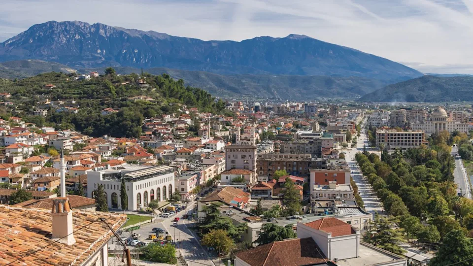 Berat, Albania. October 17, 2024. Elevated view of the historic town of Berat.
