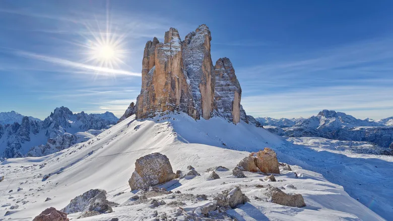 Tre Cime di Lavaredo with snow