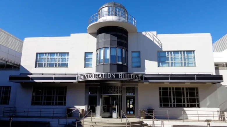Newark Airport's Administration Building from the outside.