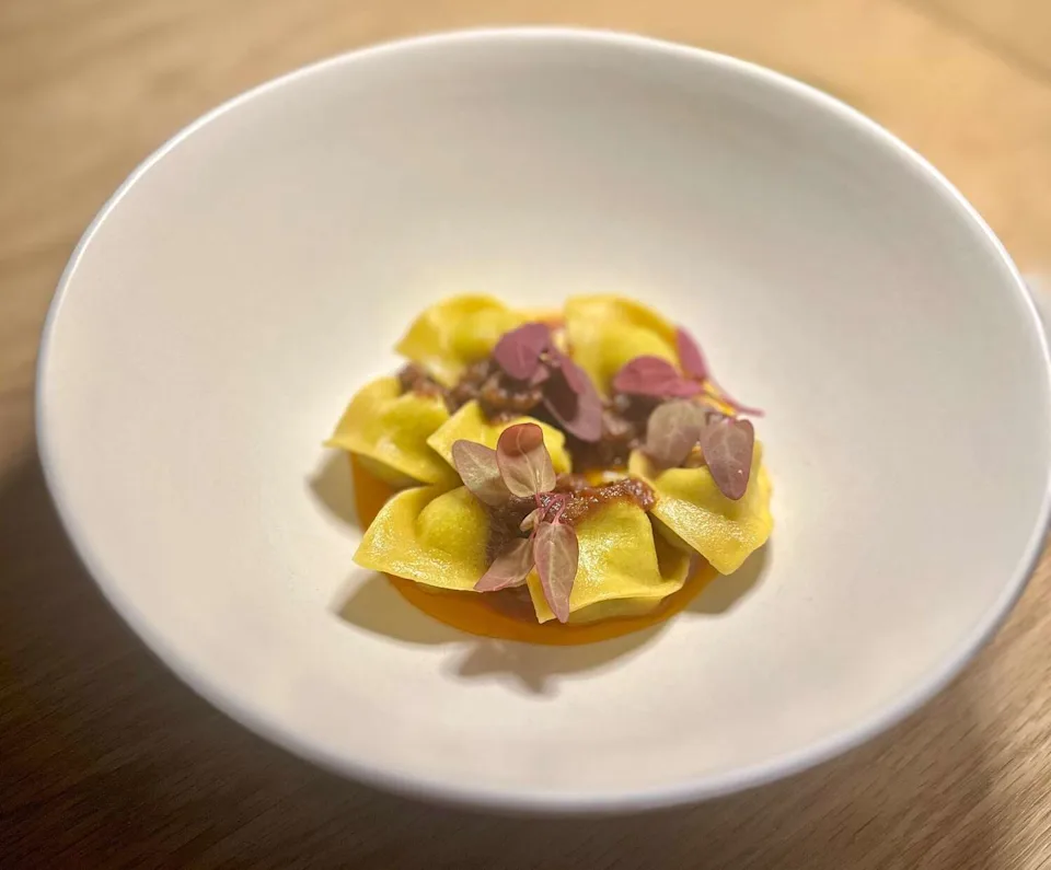 Charred scallion tortellini at Fabrik. (MATTHEW ODAM/AMERICAN-STATESMAN)