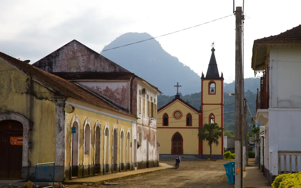 Buildings and church in Santo Antonio, capital of Sao Tome and Principe