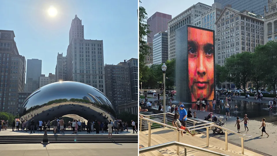 Chicago's millennium park with cloud gate and the interactive fountain area