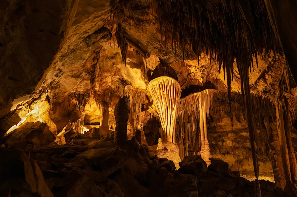 Parachute Shield rock formation (speleothem) in Grand Palace area of Lehman Caves, Great Basin National Park, Nevada, USA.