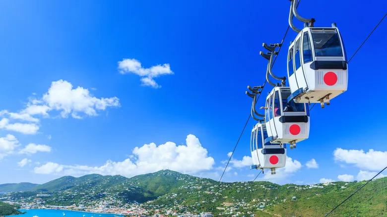 Caribbean, St. Thomas, USVI. Cable car at Heavensight in Charlotte Amelie.