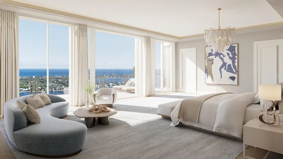The main bedroom offers water views. Courtesy of Related Ross