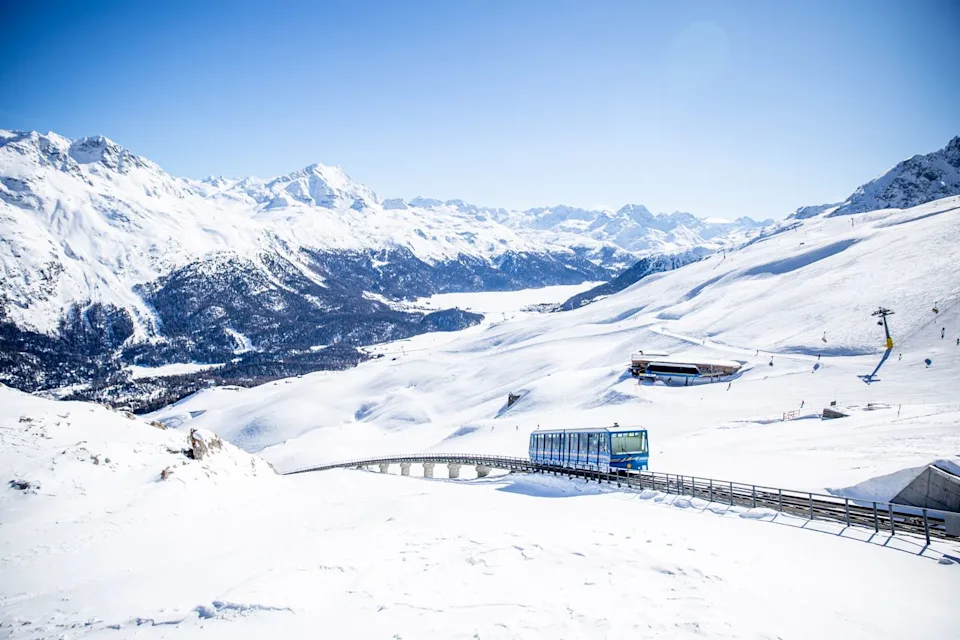 Christopher Larson/Travel + Leisure The train heading toward Interlaken in the winter.