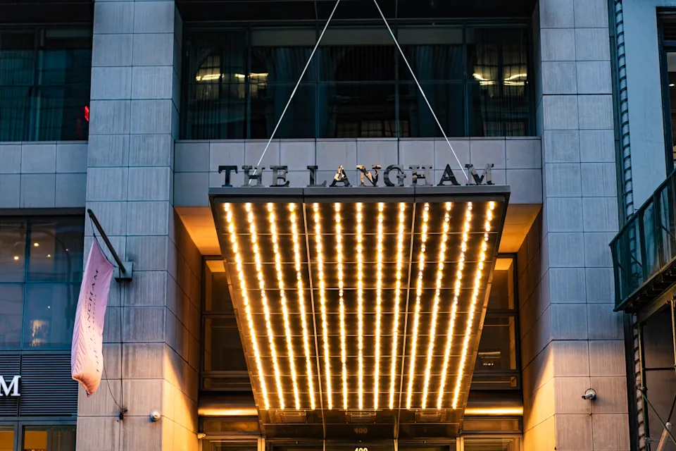 New York City, USA - July 09, 2023: The Langham hotel on 5th Avenue. Midtown Manhattan. New York city. Langham hotel building of NYC. NY city architecture. Metropolitan city. New York downtown.