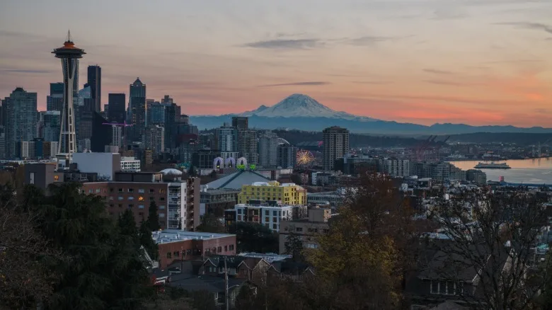 Winter sunset view of Seattle