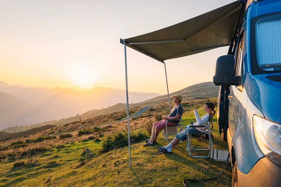 Their camper van is parked up at the top of the Hautacam