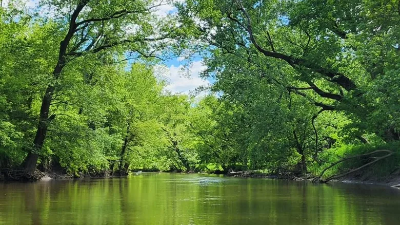 The Tuscarawas River sits placidly