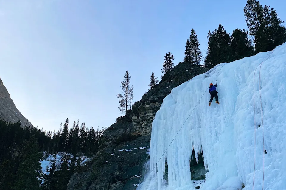 Evie Carrick/Travel + Leisure Ice climbing in Banff National Park.