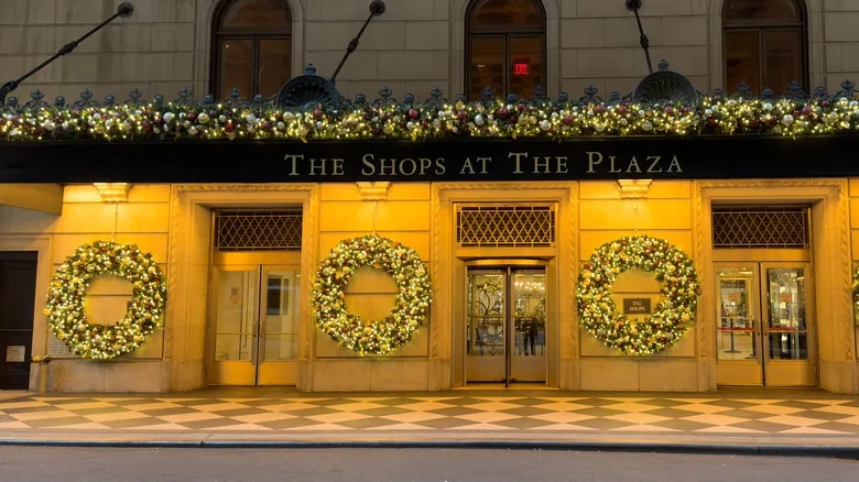 Christmas wreaths on The Plaza Hotel