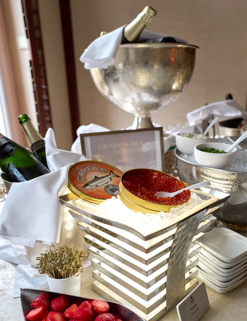 Breakfast buffet with caviar and champagne at the Adlon Kempinski Berlin
