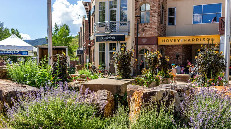 The farmers market and small shops in Edwards, Colorado