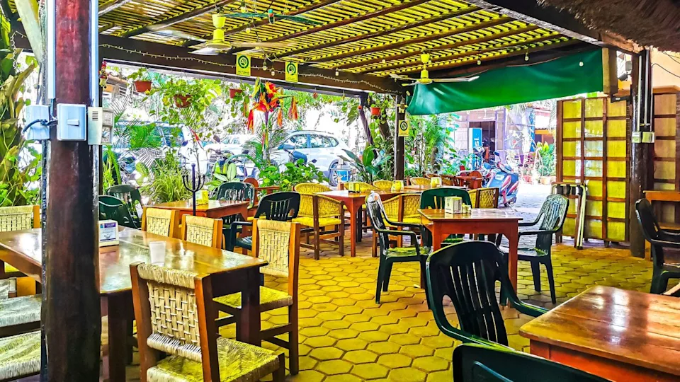 Puerto Escondido Oaxaca Mexico 14. December 2022 The famous restaurant and cafe El Cafecito with people building and inside in Zicatela Puerto Escondido Oaxaca Mexico.