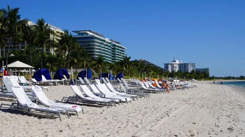 Loungers on the beach at the Ritz-Carlton Key Biscayne