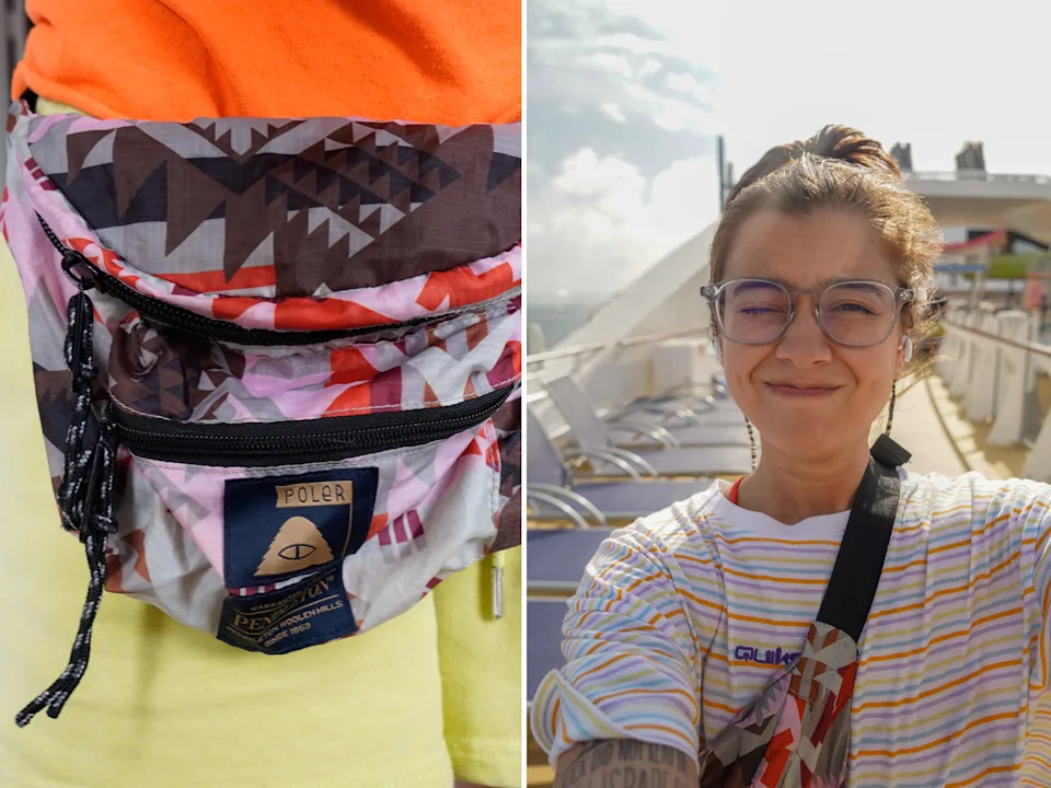 A composite image of a waist pack and the author wearing it