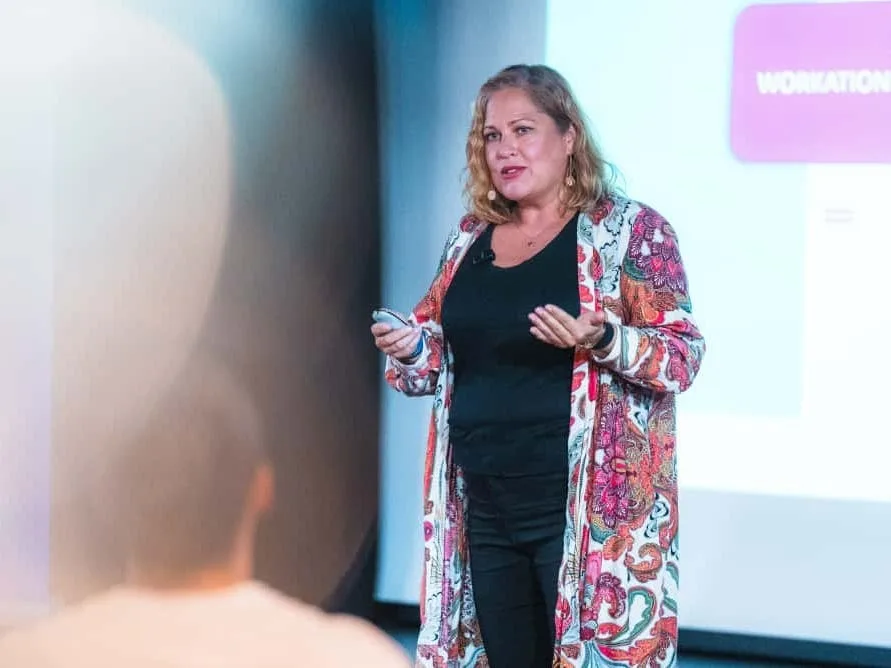 Kaisu Koskela spoke about digital nomad visas during a peer-learning conference on the cruise.