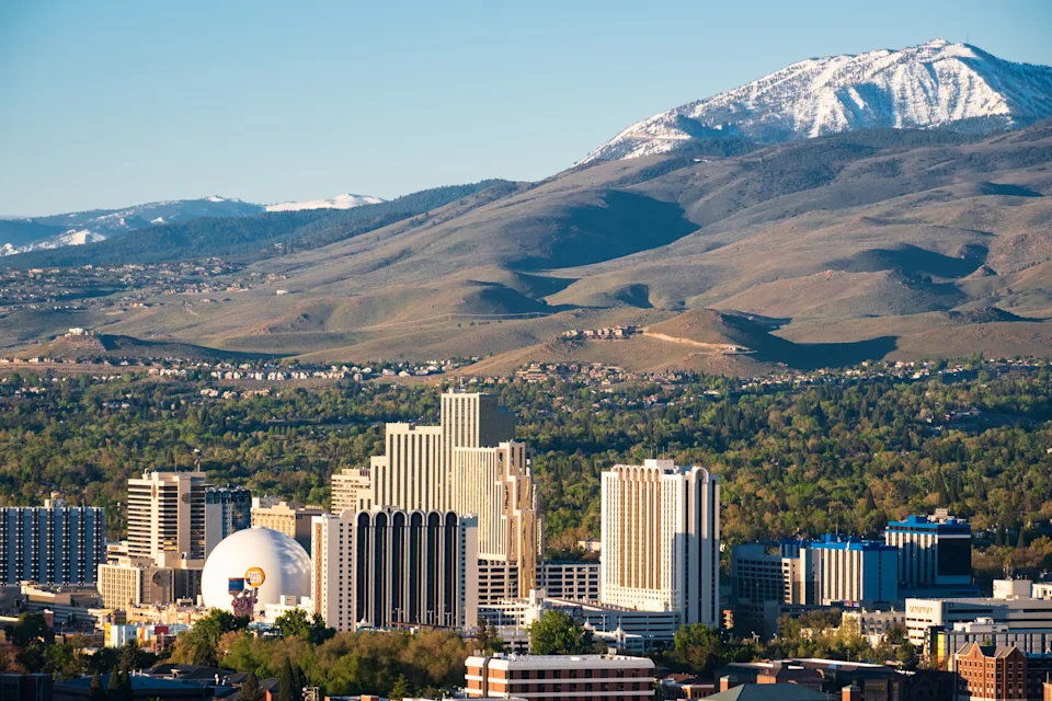 Downtown Reno with Mount Rose in the background.
