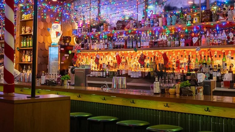 Sippin' Santa pop-up bar decorated for Christmas.