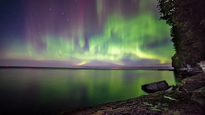 Northern lights on lake Michigan