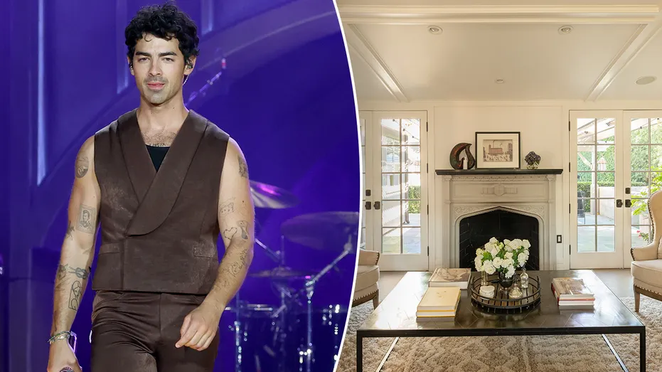A split of Joe Jonas on stage and the inside of his former home.