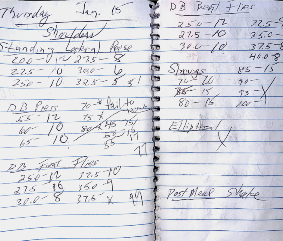 A page from Markunas' workout log<p>c&sol;o John D&period; Markunas</p>