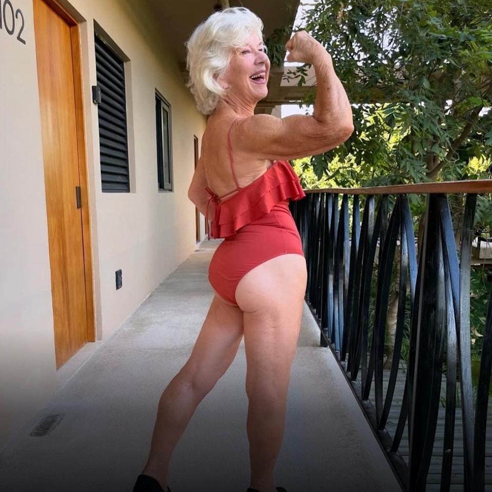 Joan in a swimming costume