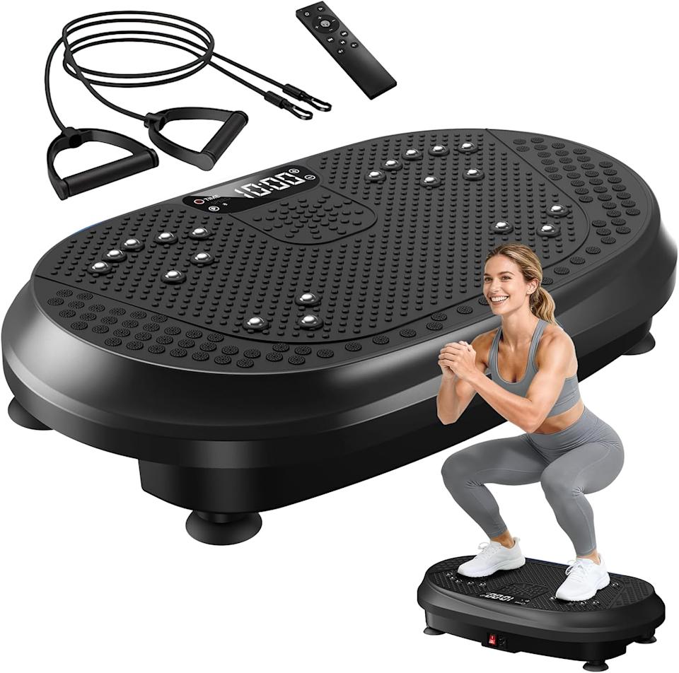 Vibration Plate Exercise Machine, Vibrating Fitness Platform for Lymphatic Drainage, Full Body Shaker Workout Equipment, Bluetooth Power Shaping Vibrate Plate, Board Sport for Home Exercise Gym, Black