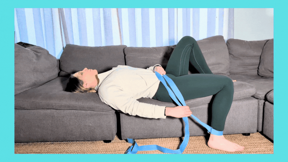 Supine hip flexor stretch. 