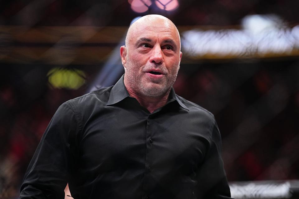 Joe Rogan looks impressed as he enters the Octagon. (Photo by Chris Unger/Zuffa LLC via Getty Images)<p>Photo by Chris Unger/Zuffa LLC via Getty Images</p>