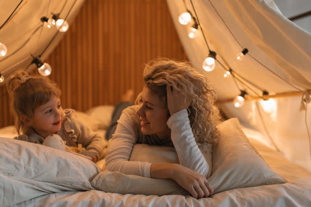 Lying on your stomach can help loosen up tight hips. 