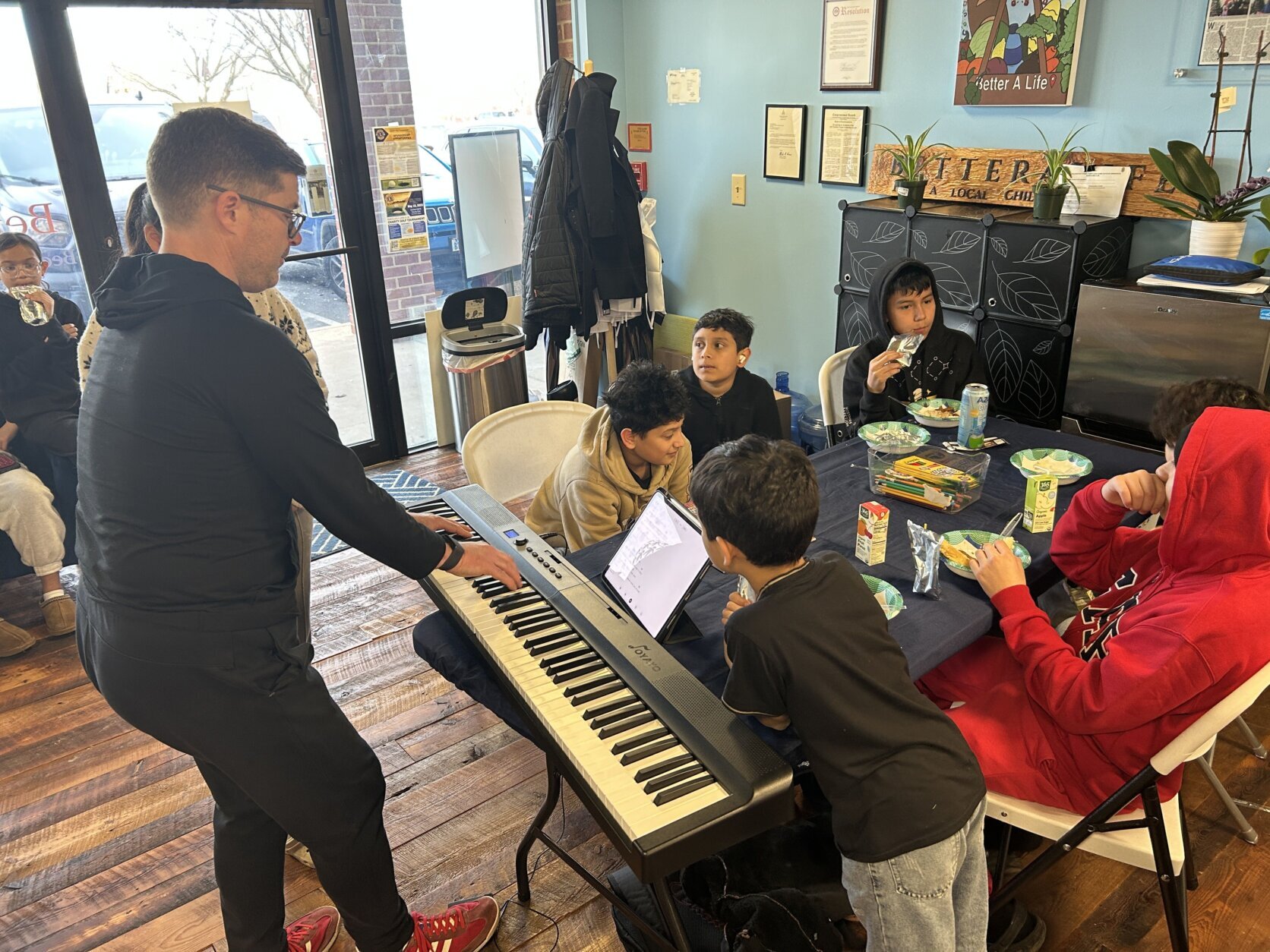 Kids gathered around