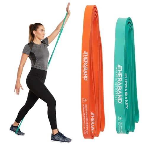 Theraband High Resistance Bands, Set of 2 Elastic Super Bands for Improving Flexibility, Injury Rehab, & Full Body Workouts, Heavy Duty Stretch Bands for Lifting, 1 Light & 1 Medium Band