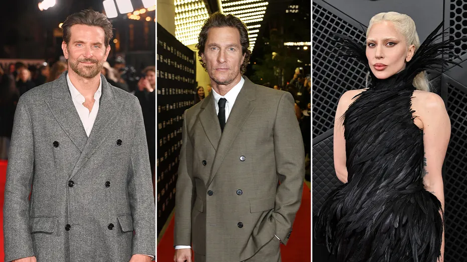 3 split of Bradley Cooper, Matthew McConaughey and Lady Gaga.