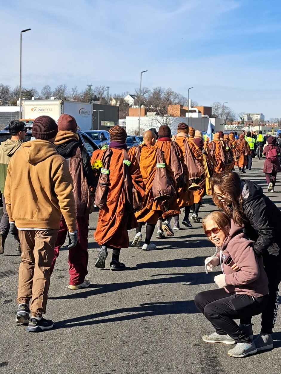 The monks passed by Potomac Yard on Feb. 9, 2026, nearing their final destination.