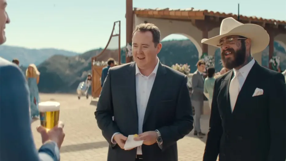 Peyton Manning, Shane Gillis and Post Malone appear in a Bud Light commercial ahead of Super Bowl LX.