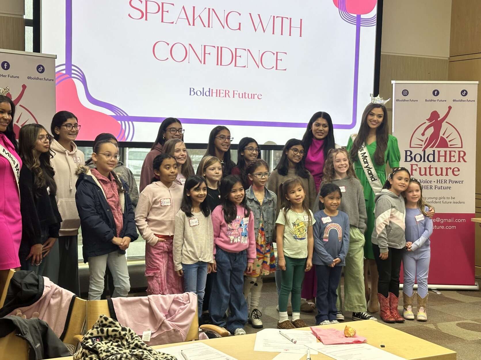 group of girls pose with ms maryland and miss teen maryland